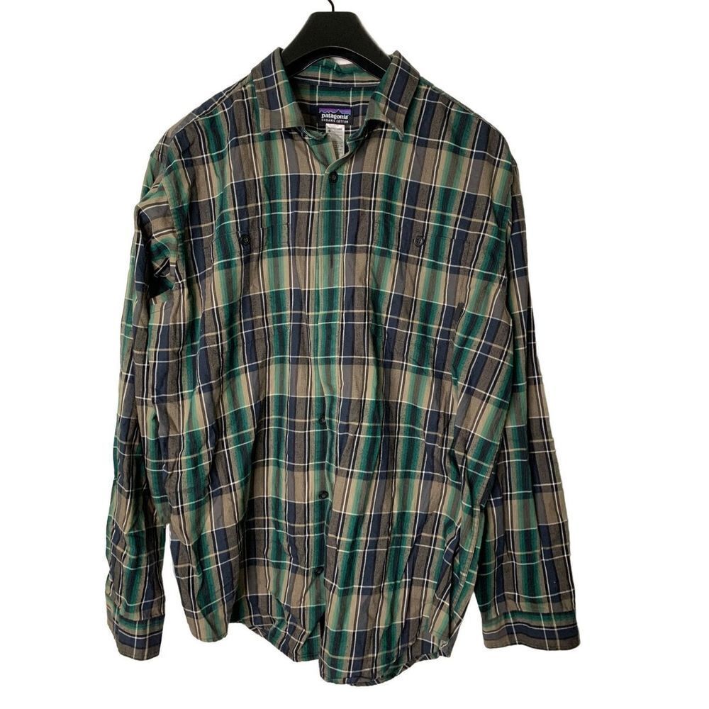 Patagonia organic cotton button down shirt plaid men's size large